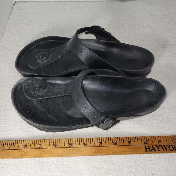Birkenstock Sandals Sz 10 Womens Black Gizeh EVA L7/M6 Gorpcore Beach Buckle - Picture 11 of 13